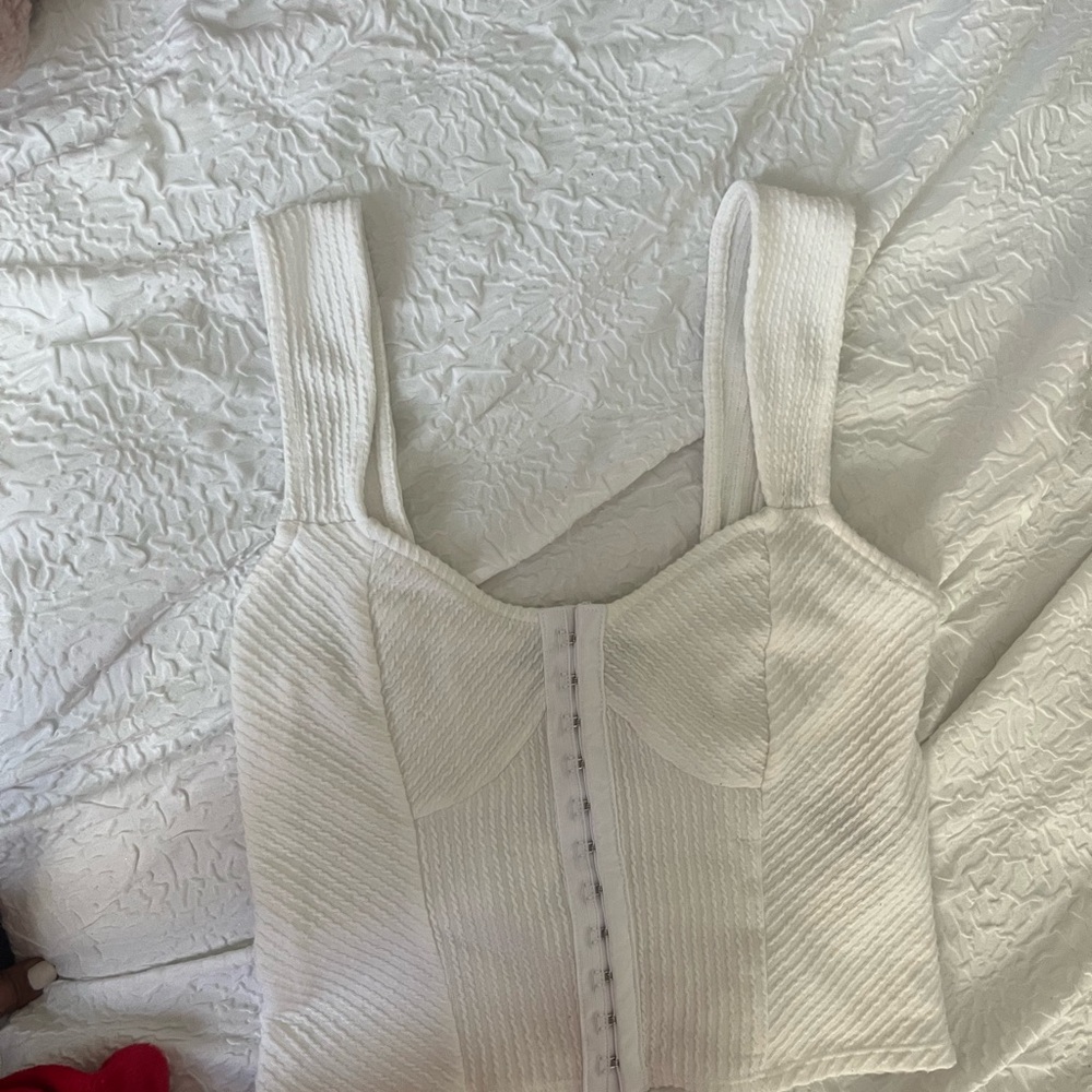 White Ribbed Corset Top